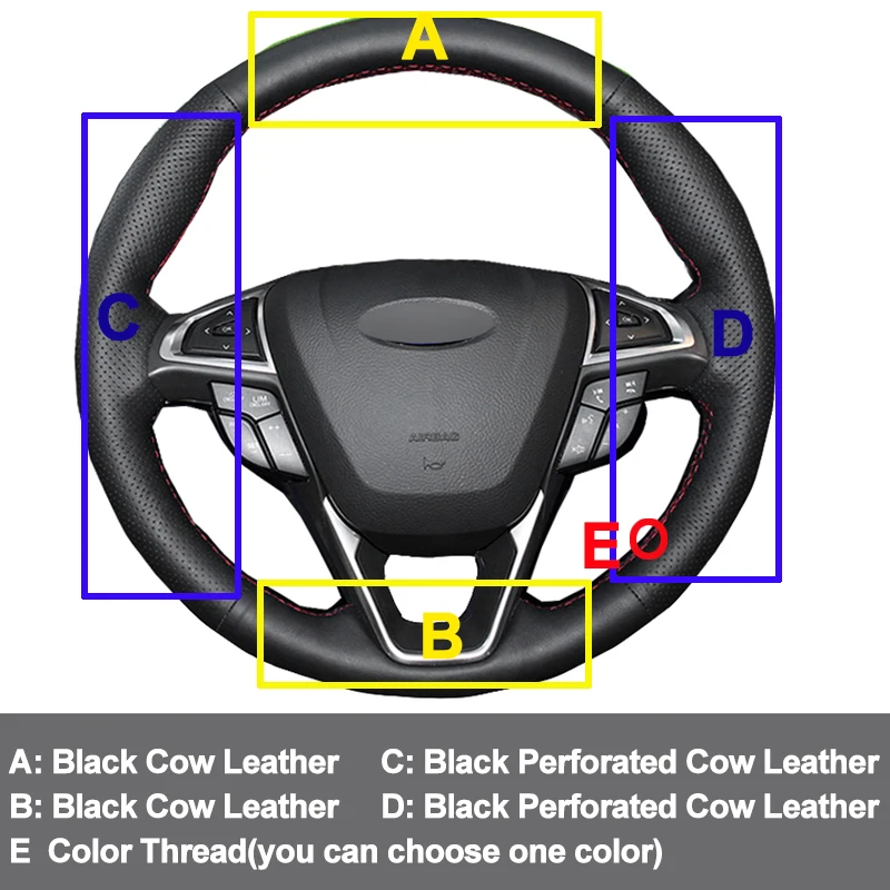 Ручная швейная крышка рулевого колеса автомобиля Volant Top из коровьей кожи для Ford Mondeo Fusion 2013- EDGE- Galaxy
