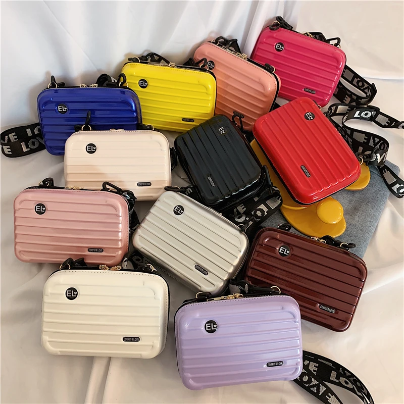 

12 Colors Women Mini Suitcase Shape Crossbody Bag Shoulder Bag with Wide Letter Strap Small Shoulder Bag Girl Clutch Handbag