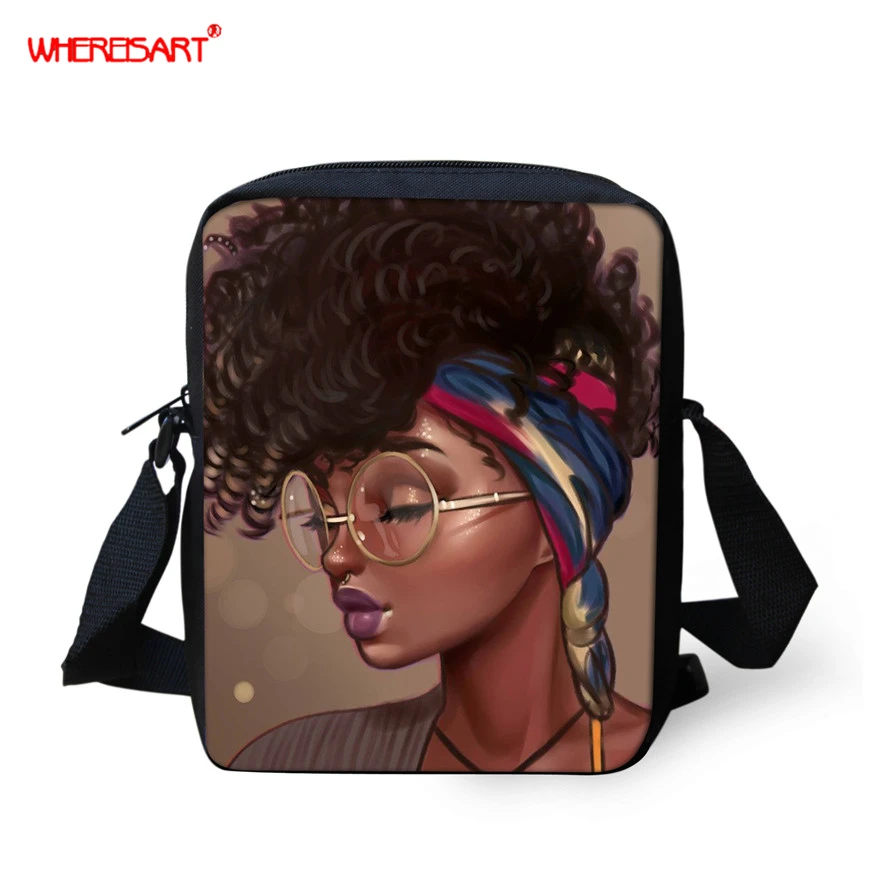

WHEREISART African Bags for Women 2019 Afro Girls Black Art Lady Shoulder Bag Fashion Handbag Phone Purse Women Crossbody Bag