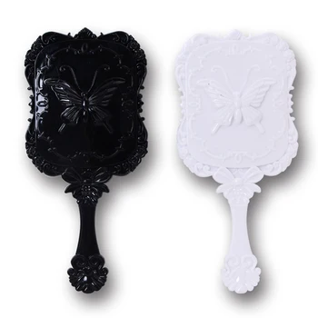 

2018 1pcs Cute 2Color Black White Makeup Mirror Plastic Vintage Hand Held Portable Cosmetic Mirrors Retro Pattern Beauty Mirror