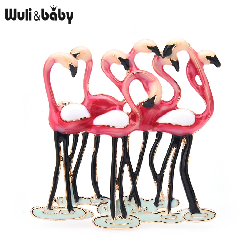 Wuli&baby Enamel Flamingo Birds Brooches For Women New Arrival Red Purple Birds Animal Office Party Casual Brooch Pins Gifts