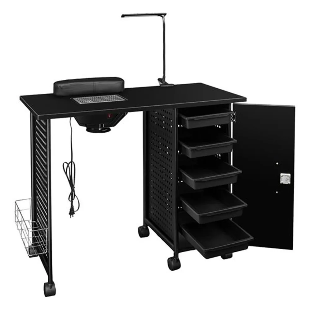 ^Cheap Manicure Nail Table Station Steel Frame Beauty Salon Equipment Drawer with LED Lamp Black with adjustable gooseneck ^Cheap Manicure Nail Table Station Steel Frame Beauty Salon Equipment Drawer with LED Lamp Black with adjustable gooseneck