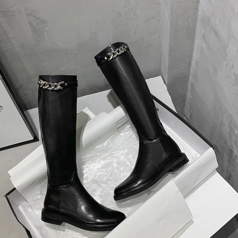 

New women thigh high boots with zipper knee-high leather boots keep warm round toe shoes British style Knight boots women boots