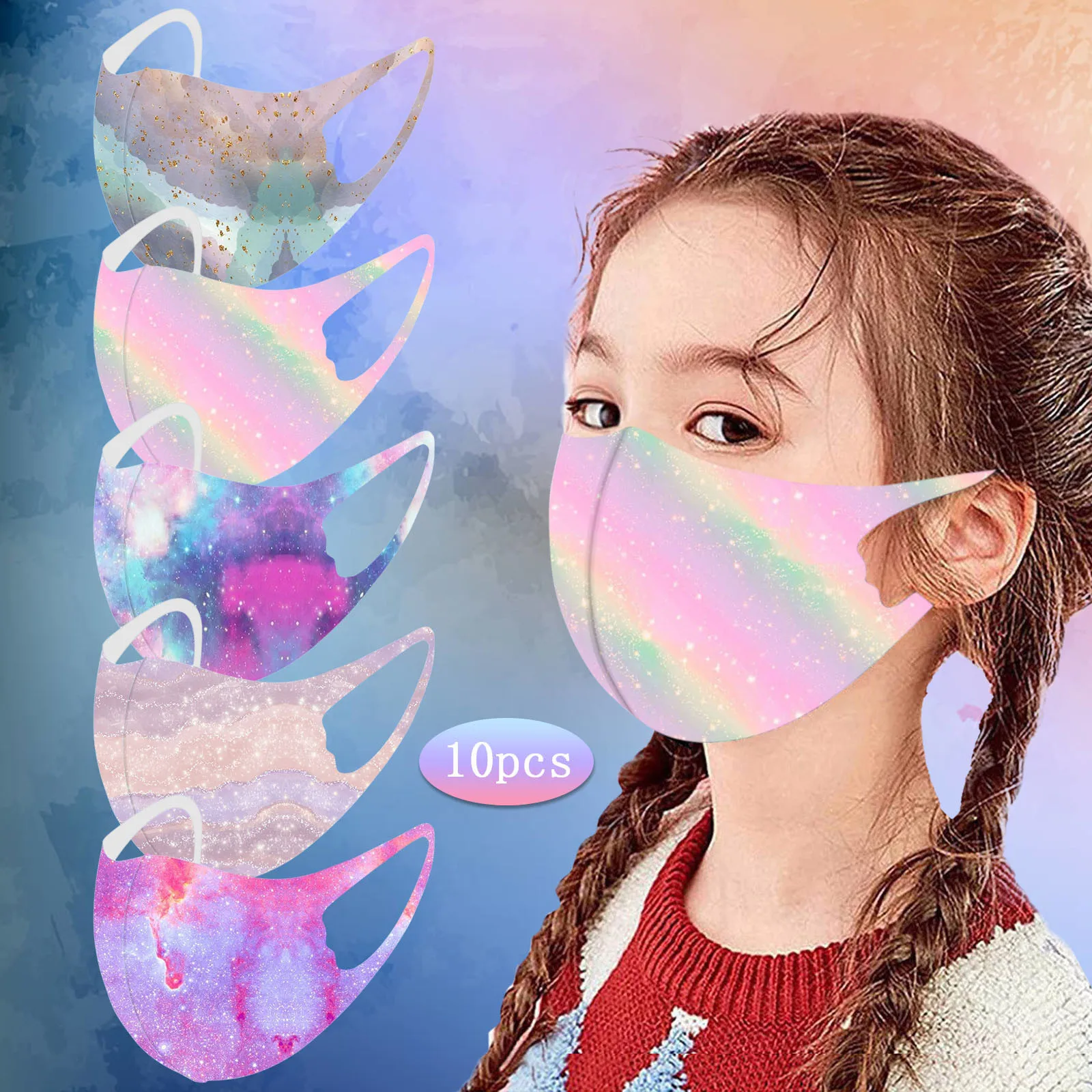 

6-12 Years Old 10PCS Printed Dust-Proof facial mascara Silk Gradient Protective masque Maschera Children's Masks Ice Cosplay