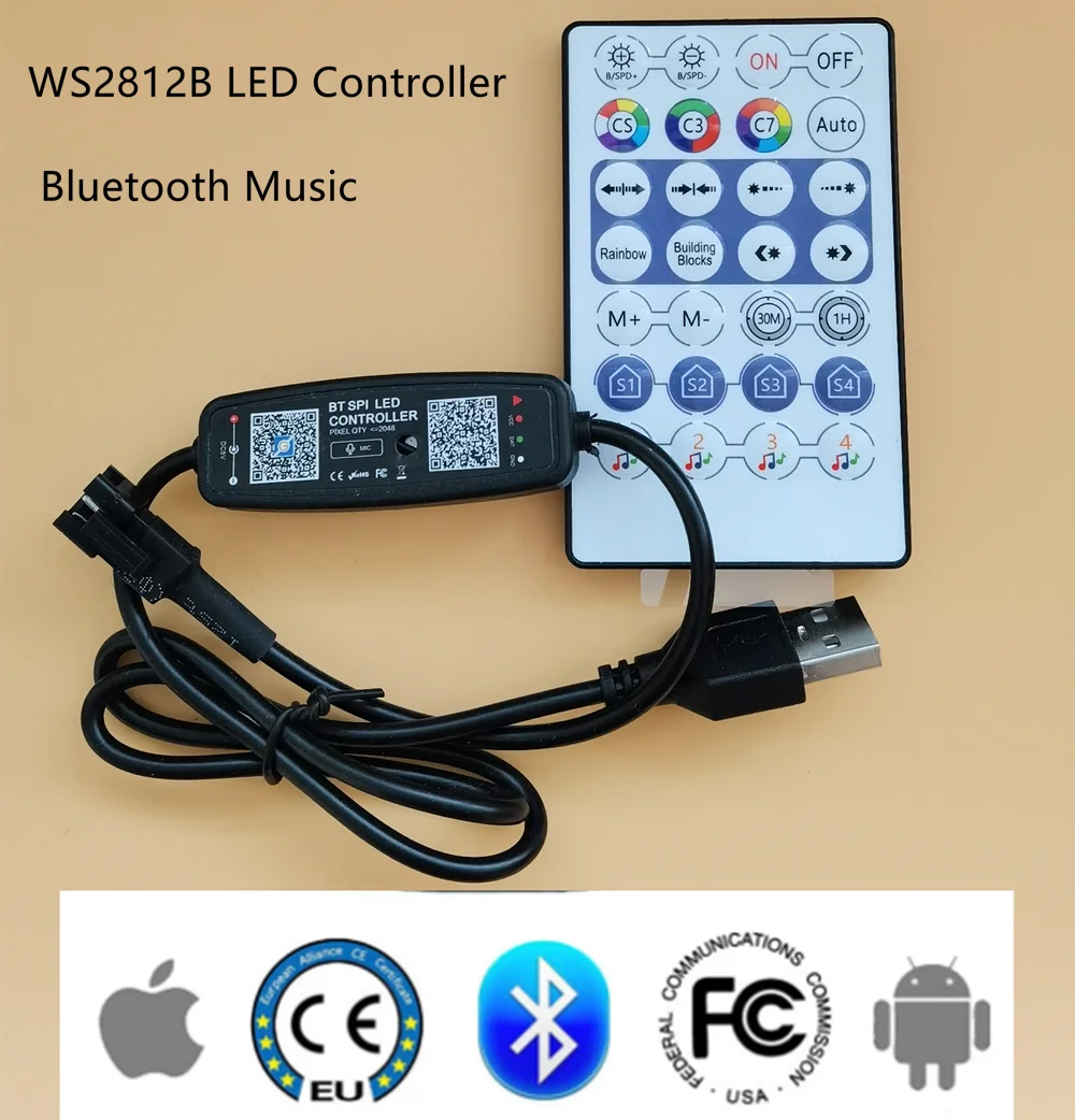 WS2812B LED Controller Bluetooth Music For SK6812 WS2811 WS2812 Pixel Strip Light APP 24/28Keys Remote DC5-24V | Освещение