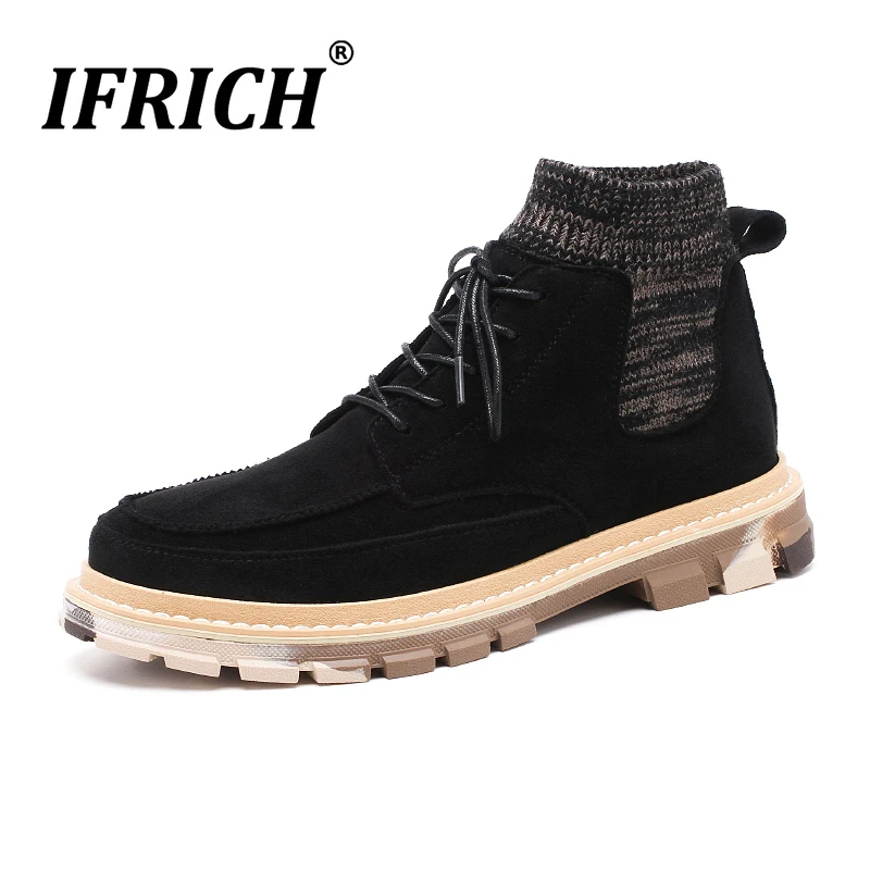 New Men Autumn Boots Brand Fashion Men Sock Work Boots for Mens Suede Leather Men Boots Comfortable Outdoor Casual Shoes