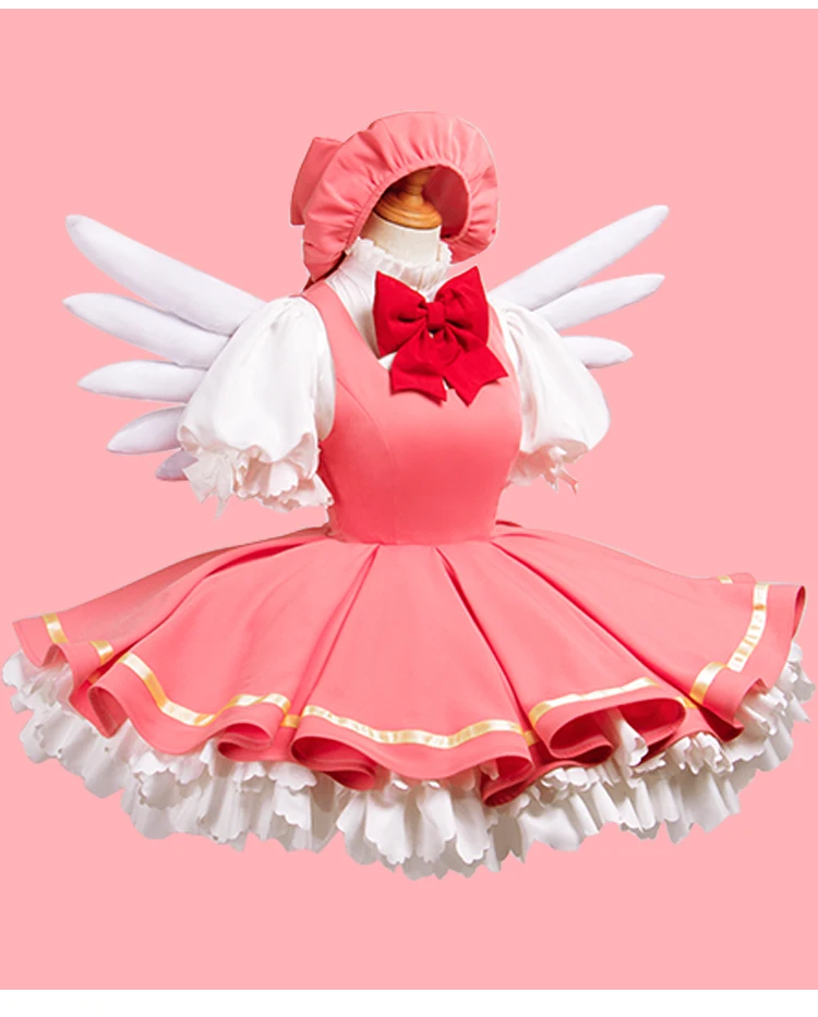 Cardcaptor Sakura Cosplay Kostüm Kinomoto Sakura Rosa Kleid mit Flügeln Karneval Halloween Frauen 5