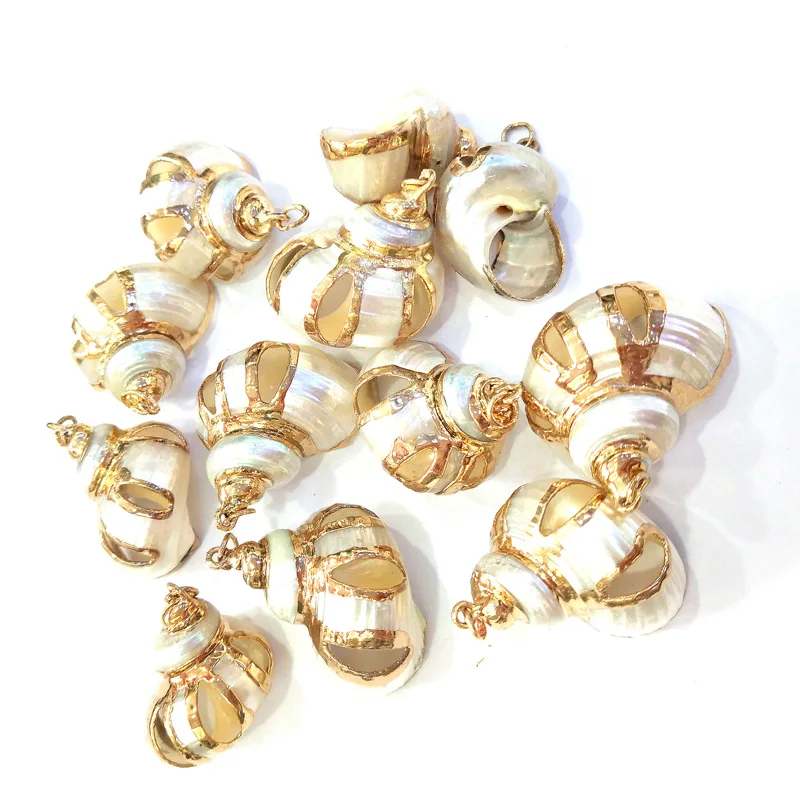 

Wholesale New Fashion Conch Shell Pendants with Goldcolor Metal Jewelry Finding for DIy Bracelets or Necklace Size 20x30-30x30mm