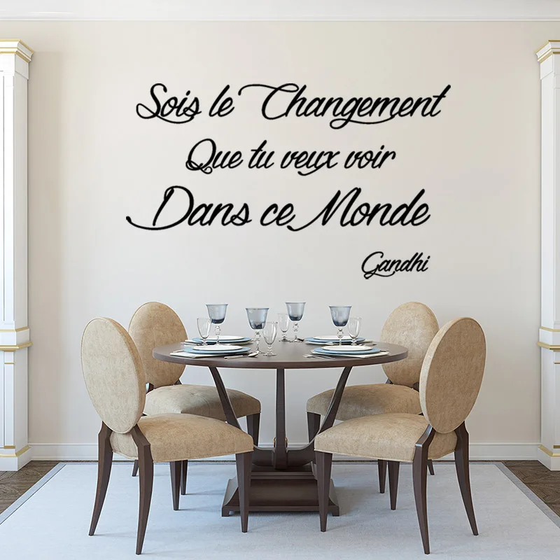 Sticker Citation Sois Le Changement Vinyl Wall Art Decal Wallpaper Living Room Home Decor Gandhi Quote Poster House Decoration Wall Stickers Aliexpress