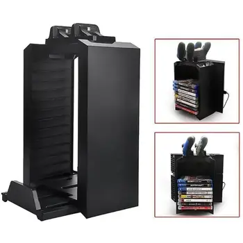 

Multi-functional Vertical Stand Cooling Fan with Disk Storage Game Tower Dual Controller Charger for PS4 Pro Slim for Xbox One