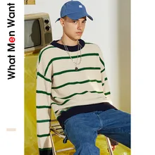^#Cheap IVRESSE Striped Knitted Sweater Men Wool Loose Warm O-neck Jumpers Boy Fashion Casual Hip Hop Streetwear High Street Pullover ^#Cheap IVRESSE Striped Knitted Sweater Men Wool Loose Warm O-neck Jumpers Boy Fashion Casual Hip Hop Streetwear High Street Pullover