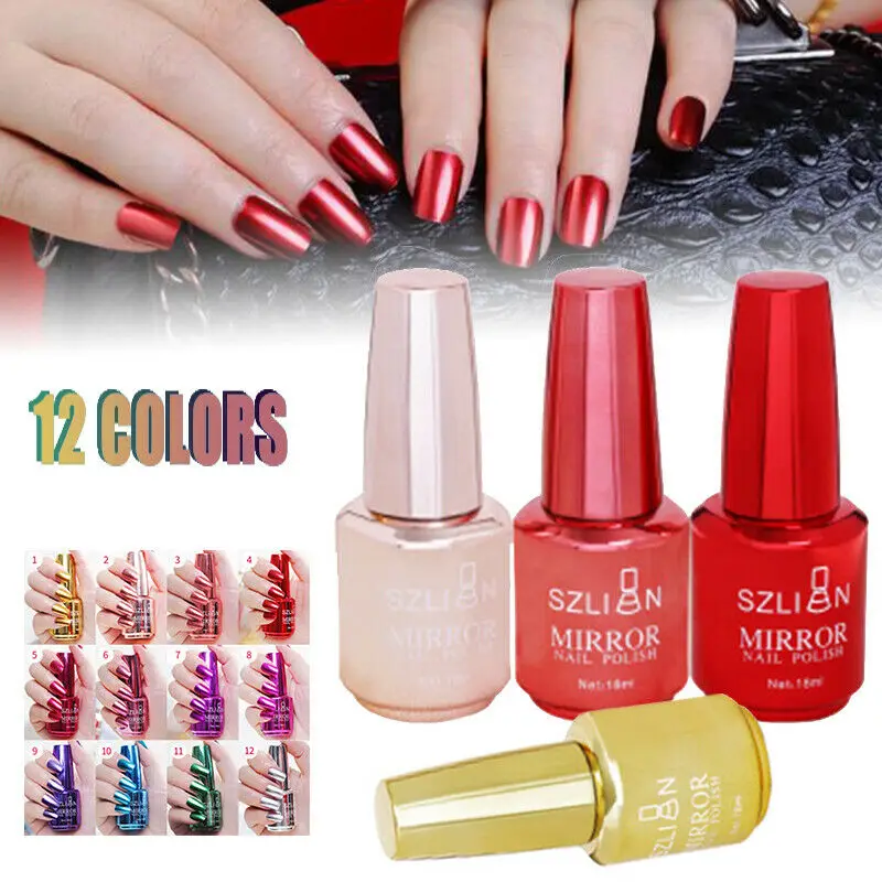 

18ml Metallic Mirror Nail Polish Purple Red Green Gray Soak Off UV Gel Polish Glue Manicure Nail Art Varnish Tool nagellak