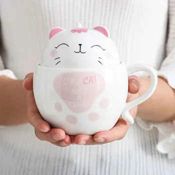 

Cute Demi Mug Ceramic Cover Cups Available Creative Coffee Cup Cartoon Couple Milk Cup Office Large Capacity Juice Tea Cup