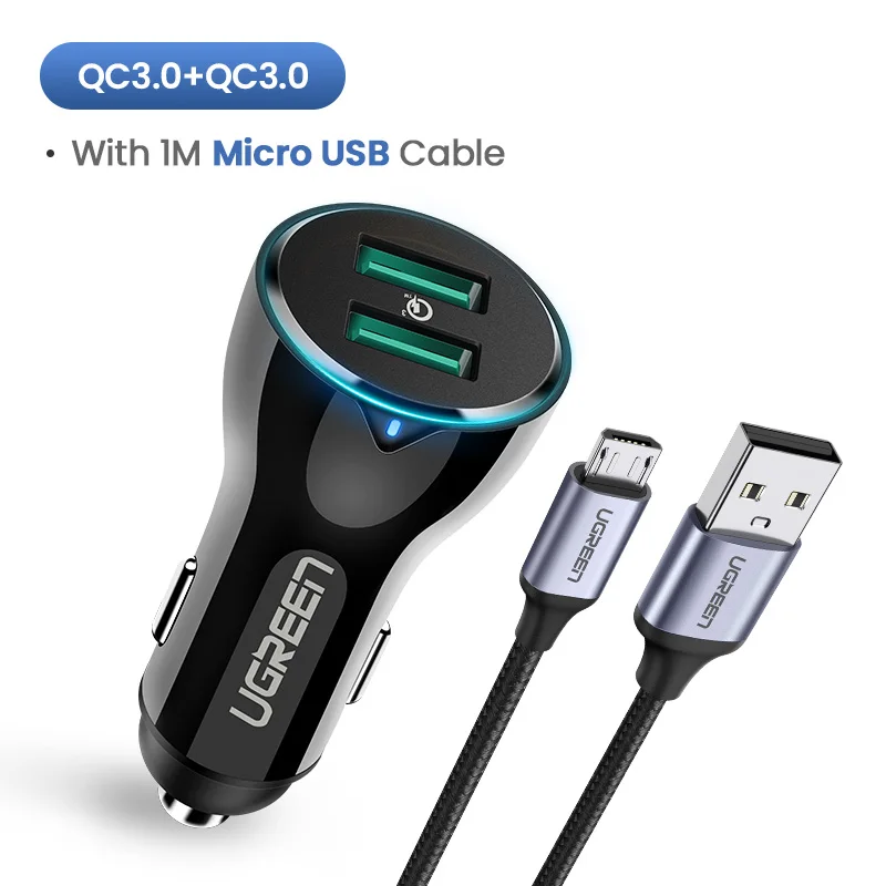 With 1M Micro Cable Ugreen 36 W автомобиля USB Зарядное устройство двойной Быстрый 3,0 заряда для iPhone Xiaomi huawei USB быстро Зарядное устройство для samsung S9 S8 автомобильный телефон Зарядное устройство - Тип штекера: With 1M Micro Cable