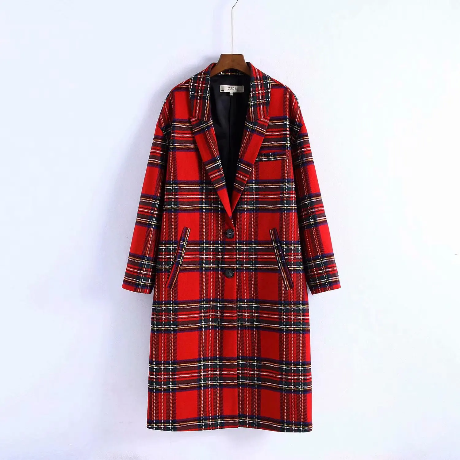 

High-End 2019 Winter Street Cool Europe And America Long Sleeve Fold-down Collar Straight Women's Women's Plaid Trench Coat