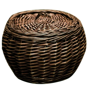 

Woven Wicker Rattan Eggs Baskets with Lid Natural Wicker Rattan Basket Lagre Tray Handmade Kitchen Storage Organization-Grey