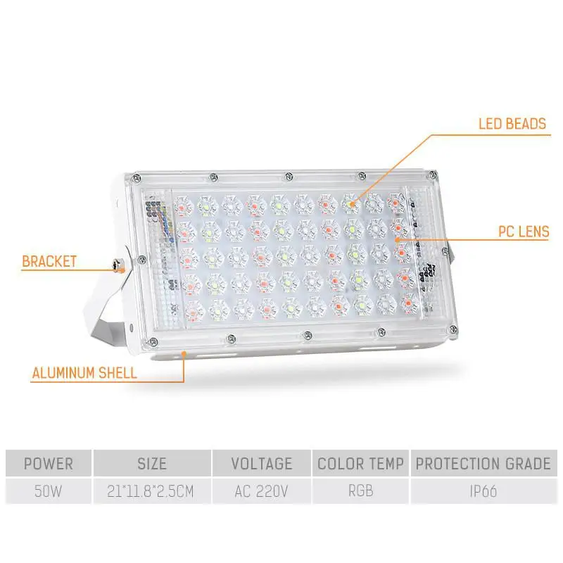 LED Flood Light 50W RGB Led Floodlight Remote control COB chip LED street Lamp AC 220V Waterproof IP66 outdoor Lighting