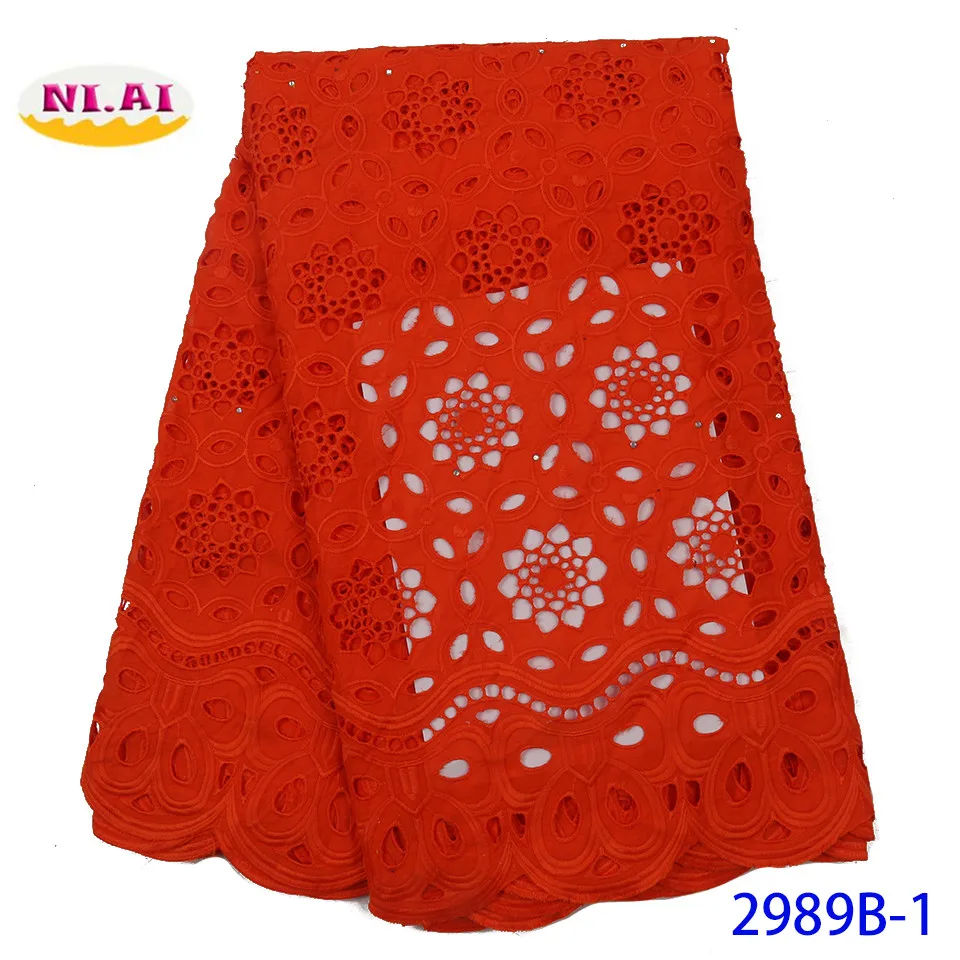 

NIAI Red African Dry Lace Fabric 2019 High Quality Embroidery Nigerian Swiss Voile Lace Cotton Fabrics For Women Dress XY2989B-1