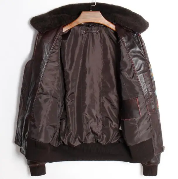 Air Force Flight Jacket Genuine Leather Jacket Men Winter Sheepskin Brown Coat B3 Pilot Tactical Army Military Plus Size 4XL 5XL