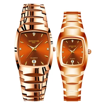 

KINGNUOS Luxury Couple Watch Golden Fashion Stainless Steel Lovers Watch Quartz Wrist Watches For Women & Men Analog Wrist watch