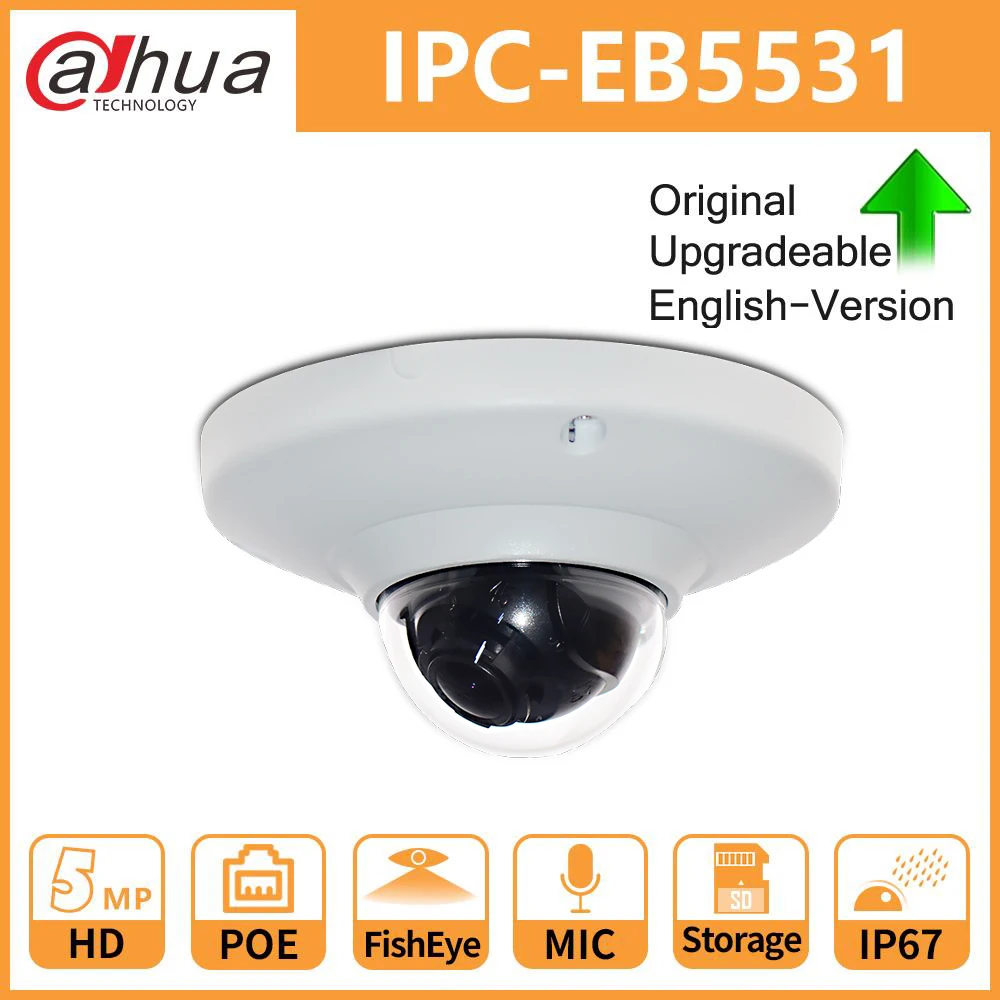 

Dahua original Panoramic Network IP Camera 5MP IPC-EB5531 1.4mm Built-in Mic CCTV camera Fisheye H.265/H.264 3DNR IP67 PoE