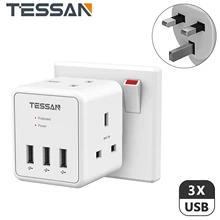 

TESSAN Double Plug Adapter with 3 USB Ports, Multi Sockets Plugs Extension Wall Charger Adapter 13A Power Socket for Home, White