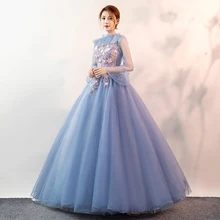 Фатиновые платья с цветами и бусинами на шнуровке, бальные платья с рукавами три четверти и аппликацией, пышные маскарадные Бальные платья