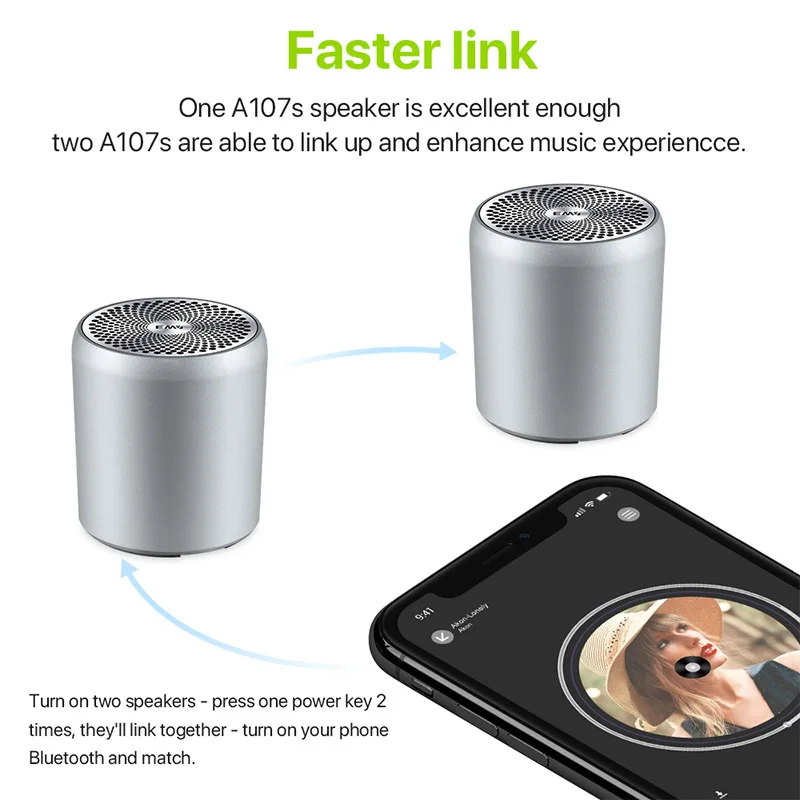 Портативная bluetooth Колонка EWA A107S металлический Hi Fi мини динамик TWS беспроводной MP3