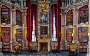 

7x5FT Beauty Beast Castle Hall Ballroom Retro Bookshelf White Column Custom Photo Backdrop Background Vinyl 220cm X 150cm