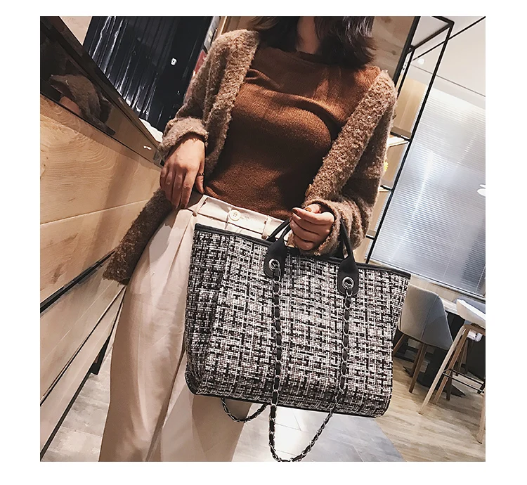 Fashion Women's Casual Hand Tote Bag Large Size Shopping Bag Wool Leisure Shoulder Bag Big Trendy Travel Bag Handbags Women