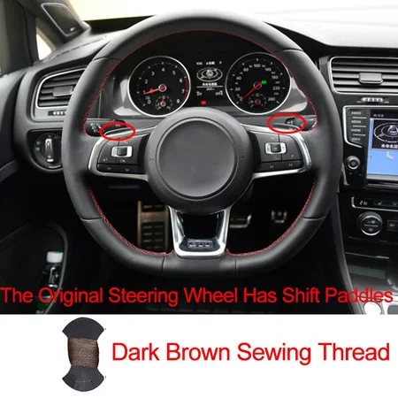 Ручной пошив чехол рулевого колеса автомобиля Volant замша для Volkswagen VW Golf 7 GTI Golf R MK7 VW Polo GTI Scirocco Volant - Название цвета: shift paddle Brown