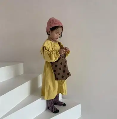 Г.; платье с длинными рукавами для девочек темно-синего и темно-синего цвета; желтое платье с воротником в стиле «четверки»; Милая Весенняя детская одежда с оборками в западном стиле