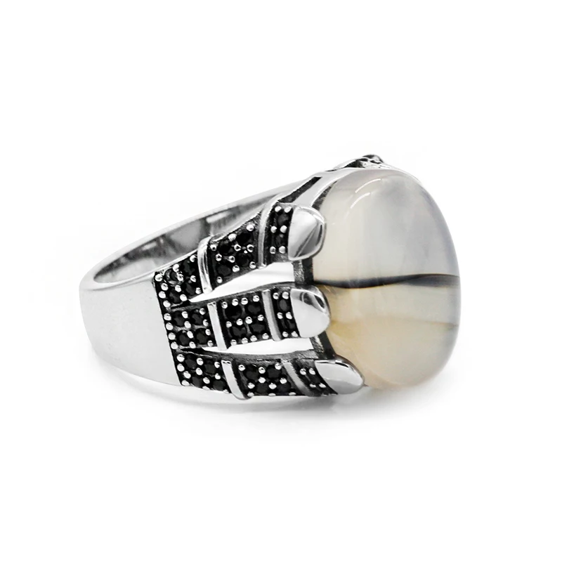 Мужское кольцо, 925 пробы, серебро, большой натуральный камень оникс и черный CZ, тайское серебро, турецкое кольцо для мужчин и женщин, модное ювелирное изделие