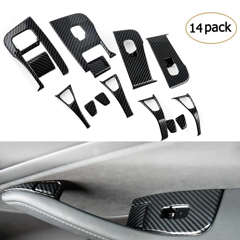  14Pcs Car Inner Door Armrest Window Lift Button Cover Trim Kit for Tesla Model 3 2018 2019 Window L
