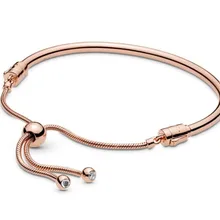 925 пробы серебряный браслет Moments Pan Rose Sliding Bang браслет с цепочкой в виде змеи браслет с подвеской из бисера женские ювелирные изделия