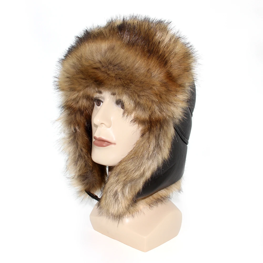 Super Warm Hat Winter Woman Men Thicken Cotton Cap PU Leather Lei Feng Cap Waterproof Bomber Hats Ear Protection Skiing Hat