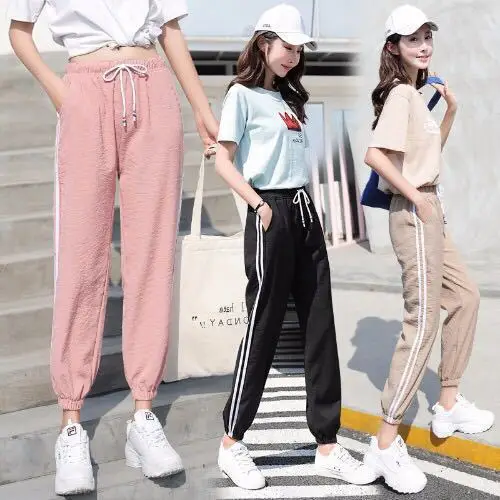 [1-3] Seckilling 1000 шт женские летние черные студенческие свободные брюки длиной до щиколотки в Корейском стиле Универсальные женские брюки
