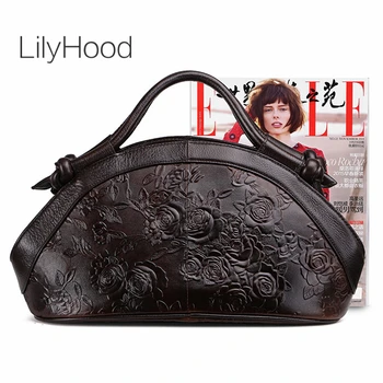 

Cowhide Leather Embossed Floral Pattern Handbag Women Quality Genuine Leather Hobo Messenger Bag Female Vintage Retro Style Bag