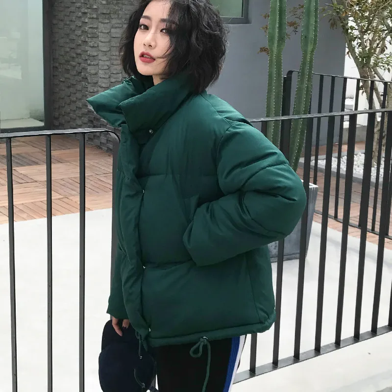 Dark green Neploe/Новинка года; Сезон Зима; корейские свободные повседневные Параки для женщин; плотная однотонная короткая хлопковая куртка; однобортное пальто; Превосходная куртка 46780 - Цвет: Dark green