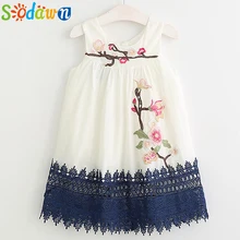 Sodawn/платье с цветочной вышивкой для девочек Одежда для маленьких девочек платье для девочек Одежда для детей стильная кружевная одежда