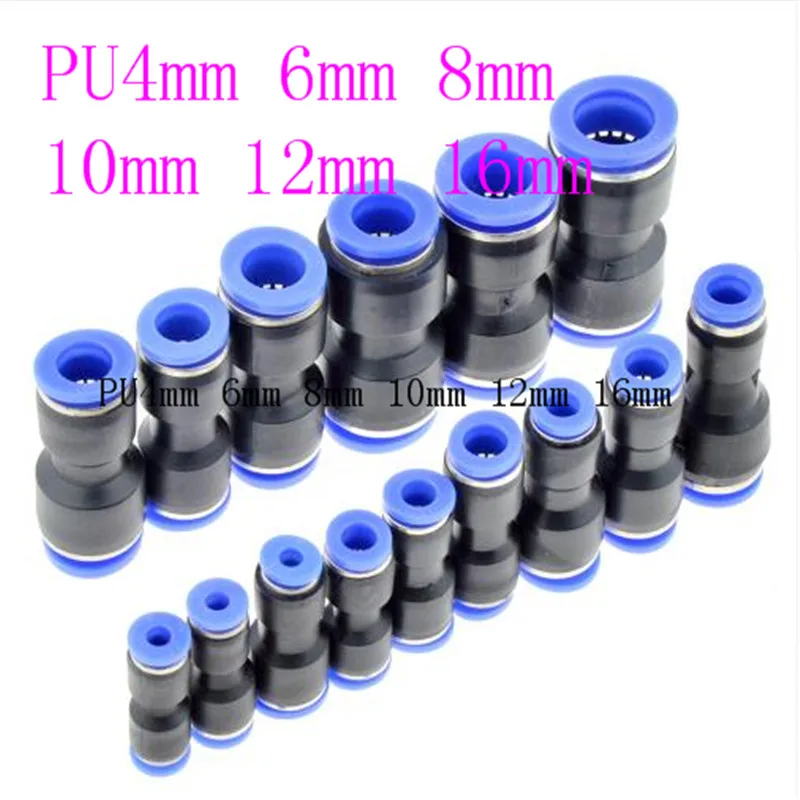 

High Quality PU 10mm 8mm 6mm 12mm 4mm 16mm OD Hose Tube One Touch Push Into Straight Gas Fittings Plastic Quick Connectors