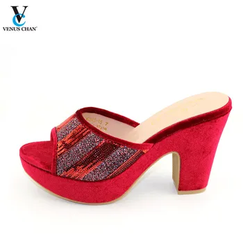 

Red Color Italian Women Shoes Without Bag to Match Leisure Slipper for Paraty Comfortable Heels African Lady Shoes