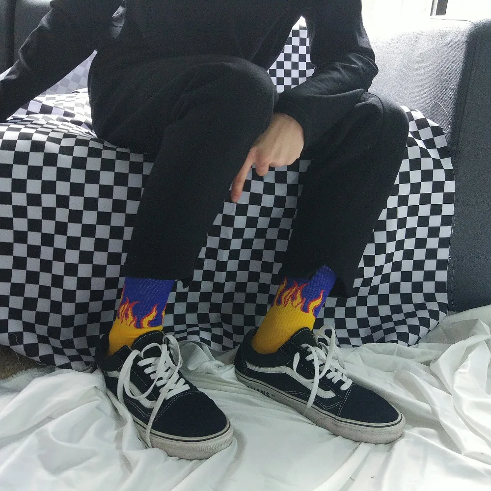 Новые носки унисекс в стиле хип-хоп Харадзюку с огненным Soken, цвета: черный, белый, желтый цветные носки для скейтборда Mujer Road Skarpetki