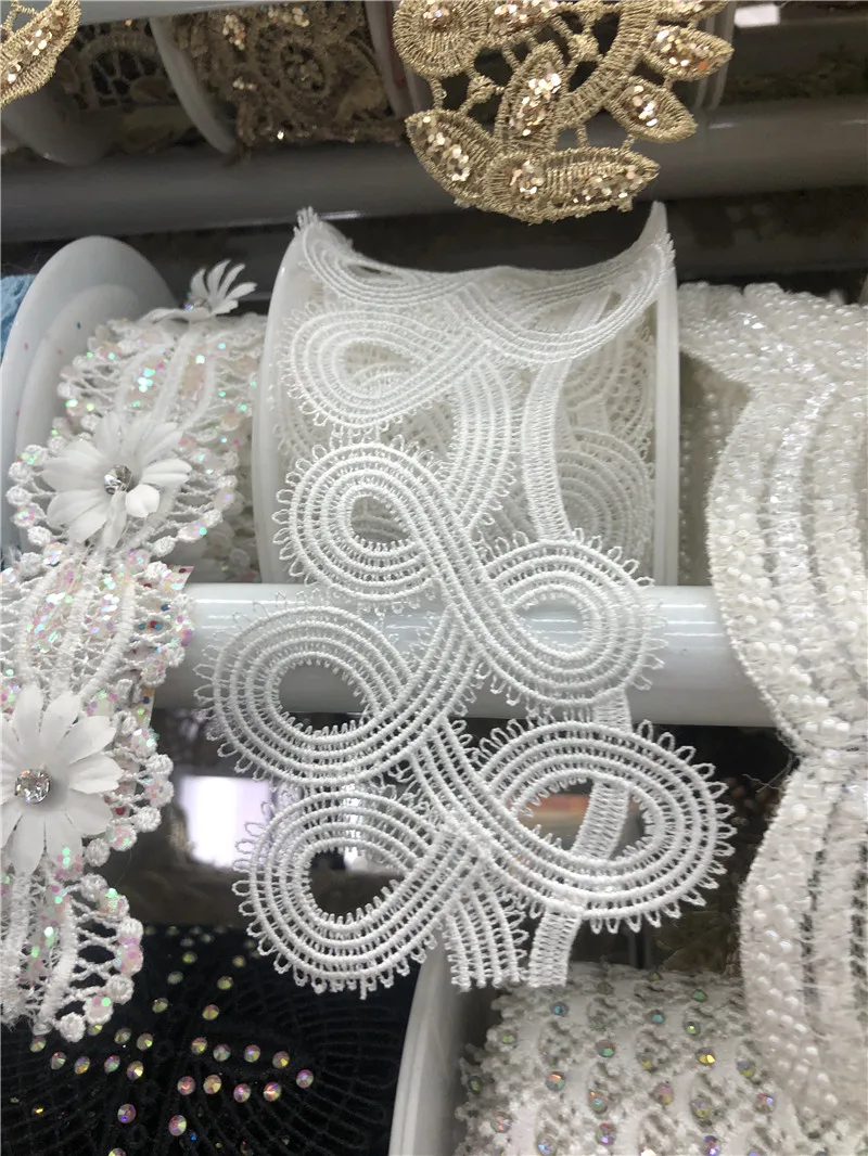 2.7'' Wide high quality  Luxry  Venice Applique / Venise chemical rhinestone Lace trim DIY crafted Fabric sewing wedding dress