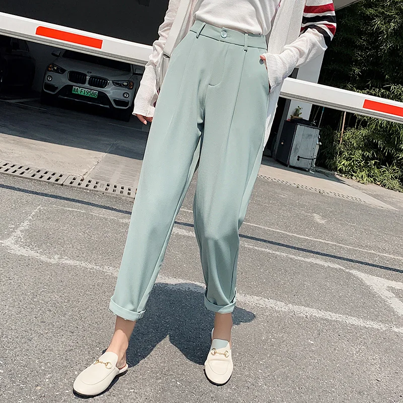 

New Women Pants Spring Autumn Solid High Waist Harem Pants Female Causal Loose Lady Ankle-Length Button Trousers