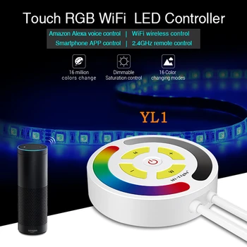 

Milight DC12V-24V Touch RGB WiFi LED Controller YL1 2.4G wifi Smartphone APP Voice Remote contorl Amazon Alexa Voice 5050 strip