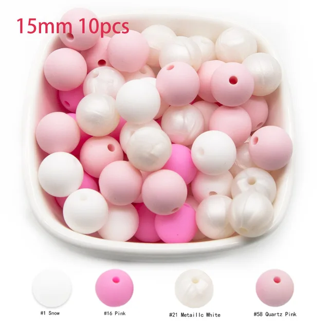 Cute-Idea 10pcs Baby Silicone Round Beads 9/12/15mm Food Grade Chewable Pearl Beads DIY Teething Pacifier Chain Toys Baby Goods 15MM-I