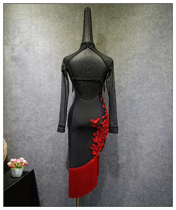 Раздельное Прозрачное платье с кисточками без спинки Cheongsam Румба Самба Танго ча Сальса фокстрот танцевальный комплект для взрослых латинский танцевальный костюм для тренировок