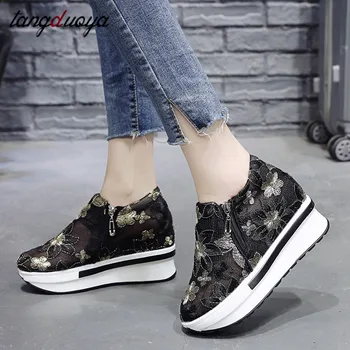 

Fashion Women Sneakers Running Shoes Outdoor Sports Shoes Breathable Mesh Comfort Jogging Embroidered Shoes Air Cushion Zipper