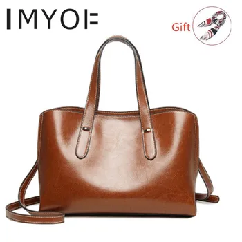 

Women's Bag 2019 New Fashion Oil Wax Genuine Leather Large Capacity Handbags Ladies Vintage Famous Shoulder Messenger Bag